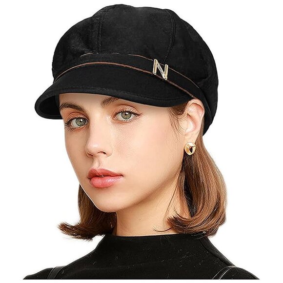Women Retro Classic Visor Newsboy Cabbie Cap 10black - Picture 1 of 6